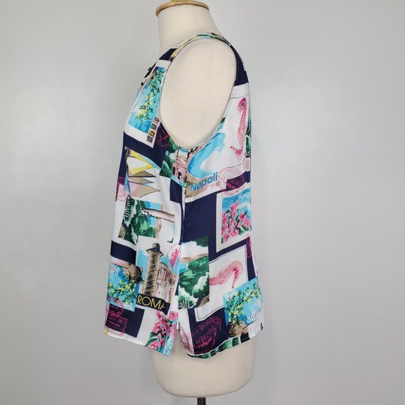 Talbots Petites Multi-Color Vacation Travel Seahorse Postcard Print Top Size LP - Picture 4 of 12